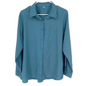 Sportswear‎ Women’s UV Cut Polyester Button-Down Shirt Blue Medium